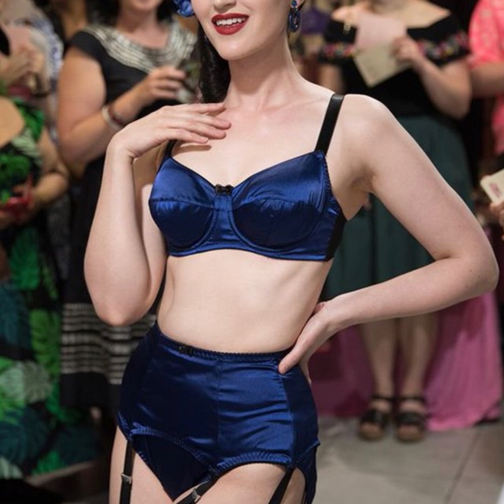 What Katie Did suspenders blue satine garter belt